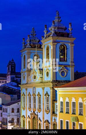 Quartier de Pelourinho à Salvador vu la nuit Banque D'Images