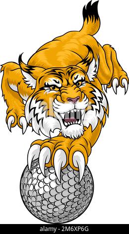 Wildcat Bobcat Golf ball Sport Team Cartoon Mascot Illustration de Vecteur