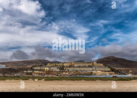 Hôtels près de la plage de Jandia sur Fuerteventura, Espagne Banque D'Images