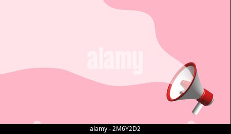 Illustration du mégaphone avec bulle vocale 3D. Mégaphone réaliste avec bulle blanche pour le concept de marketing des médias sociaux. Annoncer pour le marketing Banque D'Images