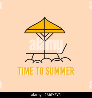 Design linéaire Summer concept avec plage et inscription Illustration de Vecteur