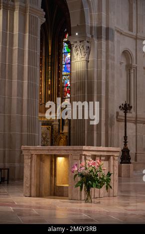 Tragédie et tristesse pour la perte d'un être cher. Mémoire.Rose sur pierre tombale Rouge rose sur la tombe. Amour ou perte. Fleur sur pierre commémorative. Banque D'Images