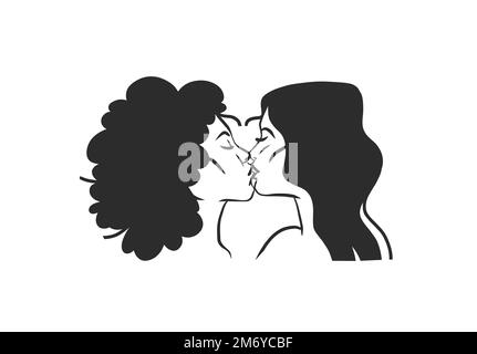 Dessin à la main vecteur résumé illustration graphique Valentines jour design, avec dessin kising couple ligne art, isolé.Love couple kising couple Illustration de Vecteur