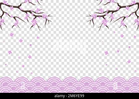 Branche de fleurs de Sakura. Pétales de chute, fleurs. Volant isolé réaliste japonais cerise rose ou abricot éléments floraux chute vers le bas de fond vectoriel. Illustration de Vecteur
