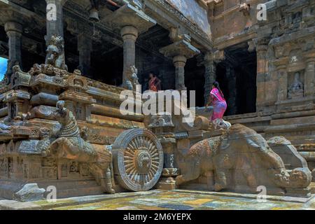 08 21 2009 entrée du roi Chola Raja Raja II.temple de 12th siècle temple d'Airavateswra à Darasuram, aujourd'hui site du patrimoine mondial de l'UNESCO-Tamilnadu-INDE Banque D'Images