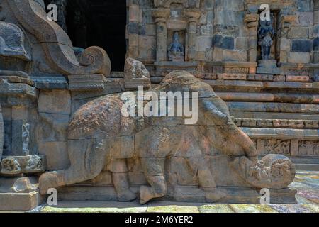 08 21 2009 entrée du roi Chola Raja Raja II.temple de 12th siècle temple d'Airavateswra à Darasuram, aujourd'hui site du patrimoine mondial de l'UNESCO-Tamilnadu-INDE Banque D'Images