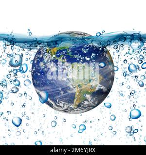 Concept de pénurie d'eau sur terre isolée sur fond blanc. Manque d'eau sur le worlsd. Concept jour de la Terre ou Journée mondiale de l'eau. Éléments de cet imag Banque D'Images