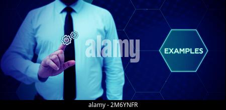 Légende de texte présentant des exemples. Exemple de modèle de photo d'idée d'entreprise à suivre Guide Explication par exemple Banque D'Images