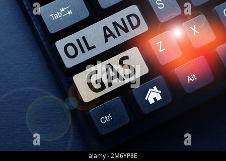 Affiche textuelle indiquant pétrole et gaz. Mot pour exploration extraction raffinage commercialisation des produits pétroliers Banque D'Images