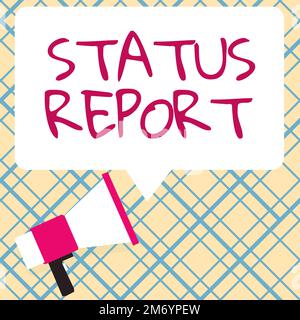Affiche textuelle affichant le rapport d'état. Mise à jour de l'approche commerciale Résumé des situations à partir d'un certain temps Banque D'Images