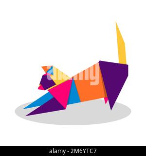 Chat origami. Motif abstrait coloré et vibrant représentant le logo Cat. Origami animal. Illustration vectorielle Illustration de Vecteur