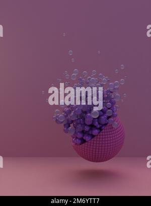 Scène abstraite. des bulles violettes sortent d'une sphère rose. 3d rendu Banque D'Images
