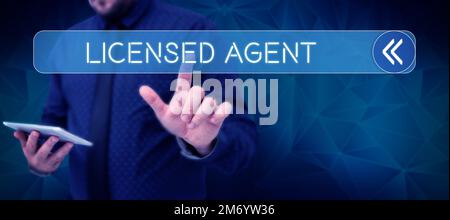 Agent sous licence de texte d'écriture manuscrite. Word pour les vendeurs autorisés et accrédités de polices d'assurance Banque D'Images