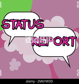 Rapport d'état d'affichage conceptuel. Mise à jour conceptuelle de la photo Résumé des situations à partir d'une période de temps Banque D'Images