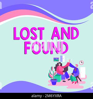 Affiche textuelle indiquant les objets perdus et trouvés. Présentation de l'entreprise endroit où vous pouvez trouver des choses oubliées Service de recherche Banque D'Images