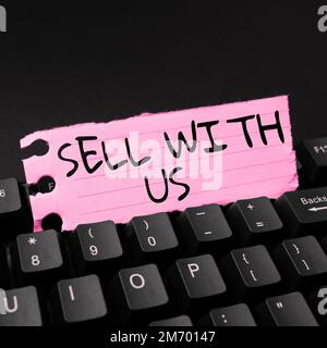 Légende du texte présentant Sell with US. Aperçu de l'entreprise plateforme de vente en ligne à la recherche d'un vendeur Commerce électronique Banque D'Images