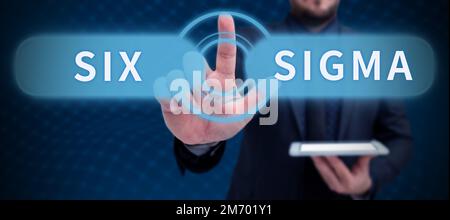 Légende de texte présentant six Sigma. Techniques de gestion des présentations commerciales pour améliorer les processus métier Banque D'Images
