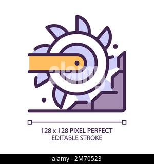 Icône de couleur RGB Perfect pixel de pelle hydraulique à roue de godet Illustration de Vecteur