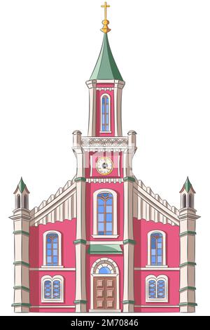 Église paroissiale évangélique du Christ isolée sur fond blanc. Salzbourg. Autriche. Illustration vectorielle. Illustration de Vecteur