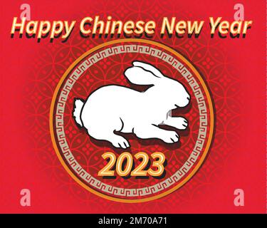 Bonne année chinoise 2023, année du lapin. Le fond rouge de tempalte contient le zodiaque de lapin des Chinois et de la lanterne. Illustration de Vecteur