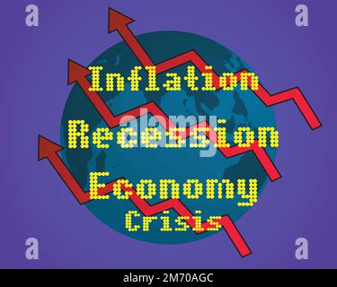 Récession économique en 2023 les graphiques et les marchés boursiers en baisse montrent la crise économique mondiale en 2023. Les effets de l'inflation, de la guerre, des épidémies. EPS10 Illustration de Vecteur