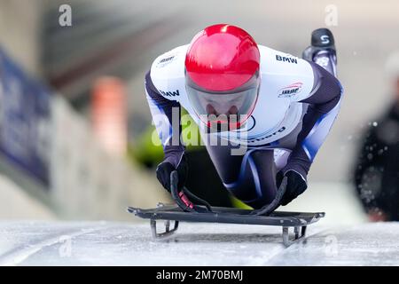 WINTERBERG, ALLEMAGNE - JANVIER 6 : Hallie Clarke concourge au Skeleton féminin lors de la coupe du monde Bob & Skeleton de BMW IBSF à la Veltins-EisArena sur 6 janvier 2023 à Winterberg, Allemagne (photo de Patrick Goosen/Orange Pictures) Banque D'Images