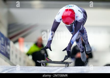 WINTERBERG, ALLEMAGNE - JANVIER 6 : Hallie Clarke concourge au Skeleton féminin lors de la coupe du monde Bob & Skeleton de BMW IBSF à la Veltins-EisArena sur 6 janvier 2023 à Winterberg, Allemagne (photo de Patrick Goosen/Orange Pictures) Banque D'Images