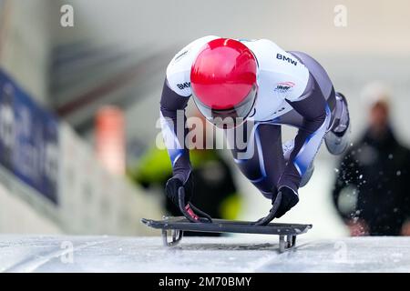 WINTERBERG, ALLEMAGNE - JANVIER 6 : Hallie Clarke concourge au Skeleton féminin lors de la coupe du monde Bob & Skeleton de BMW IBSF à la Veltins-EisArena sur 6 janvier 2023 à Winterberg, Allemagne (photo de Patrick Goosen/Orange Pictures) Banque D'Images