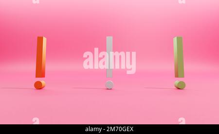 Image de trois points d'exclamation rouges, blancs et verts sur fond rose Banque D'Images