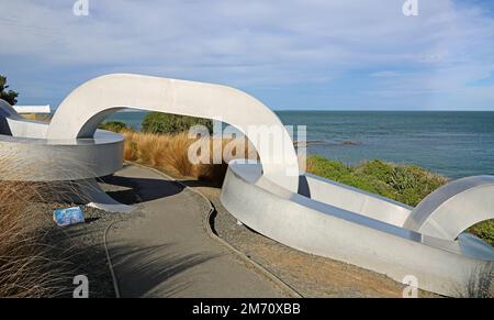 Sculpture en chaîne - Stirling point, Nouvelle-Zélande Banque D'Images