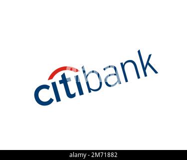 Citibank, logo pivoté, fond blanc Banque D'Images