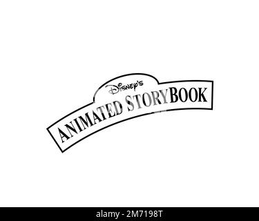 Livre de contes animé de Disney, logo pivoté, arrière-plan blanc Banque D'Images