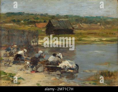 Eugène-Louis Boudin. Washerwomen au bord de l'étang. 1880/85 Banque D'Images