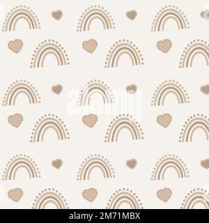 motif sans couture d'arc-en-ciel brun et de coeurs sur fond beige Banque D'Images