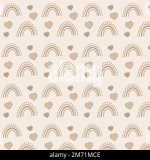 motif sans couture d'arc-en-ciel brun et de coeurs sur fond beige Banque D'Images