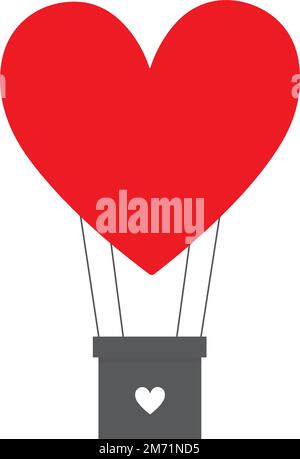 Ballon d'air chaud en forme de cœur avec un coeur blanc dans le panier Illustration de Vecteur