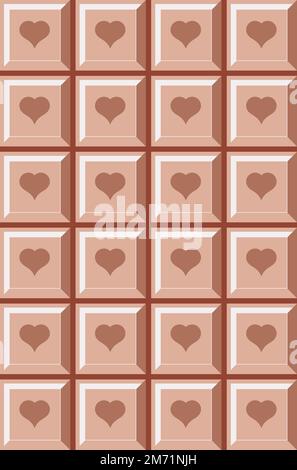 Barre de chocolat au lait. Fond de motif de barres chocolatées. Cœurs de chocolat. Illustration vectorielle Illustration de Vecteur