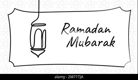 Ramadan Mubarak de style dessiné à la main. Dessin continu de lanterne pour ramadan kareem. Illustration vectorielle Illustration de Vecteur