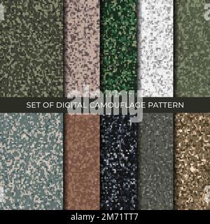 Jeu de 10 motifs de camouflage numériques. Arrière-plan abstrait moderne imprimé militaire textile. Illustration vectorielle Illustration de Vecteur
