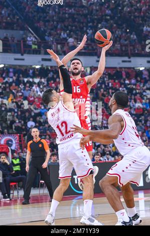 Athènes, Lombardie, Grèce. 6th janvier 2023. 16 KOSTAS PAPANIKOLAOU de l'Olympiacos Pirée au cours de l'Euroligue, Round 17, match entre Olympiacos Pirée et EA7 Emporio Armani Milan au Stade de la paix et de l'amitié de 6 janvier 2023 à Athènes, Grèce. (Credit image: © Stefanos Kyriazis/ZUMA Press Wire) Credit: ZUMA Press, Inc./Alamy Live News Banque D'Images