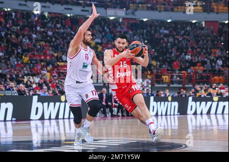 Athènes, Lombardie, Grèce. 6th janvier 2023. 16 KOSTAS PAPANIKOLAOU de l'Olympiacos Pirée au cours de l'Euroligue, Round 17, match entre Olympiacos Pirée et EA7 Emporio Armani Milan au Stade de la paix et de l'amitié de 6 janvier 2023 à Athènes, Grèce. (Credit image: © Stefanos Kyriazis/ZUMA Press Wire) Credit: ZUMA Press, Inc./Alamy Live News Banque D'Images