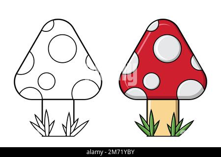 Champignons colorés et noirs et blancs pour livre de coloriage. Vecteur champignon pour livre de coloriage pour adultes et enfants Illustration de Vecteur