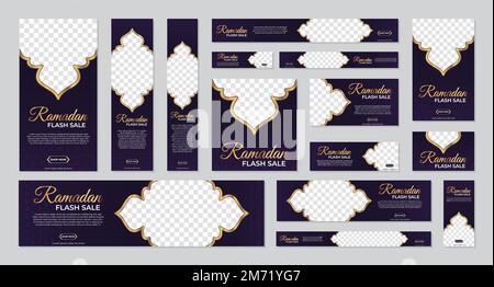 Modèle de kit de promotion de soldes de Ramadan de style arabe. Ensemble de motif de bannière Web de vente de Ramadan. Illustration vectorielle Illustration de Vecteur