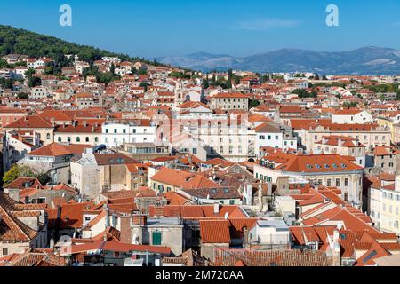 Vue aérienne de la vieille ville de Split, Dalmatie, Croatie. Banque D'Images