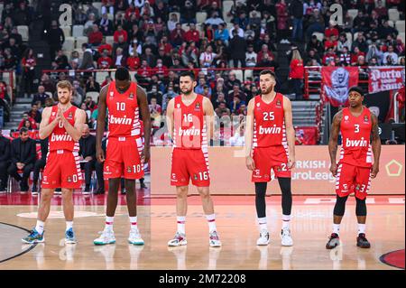 Pirée, Grèce. 06th janvier 2023. Joueurs de l'Olympiacos Pirée lors de l'Euroligue, Round 17, match entre l'Olympiacos Pirée et le EA7 Emporio Armani Milan au Stade de la paix et de l'amitié sur 6 janvier 2023 à Athènes, Grèce. Crédit : Agence photo indépendante/Alamy Live News Banque D'Images