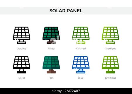 Icône de panneau solaire dans un style différent. Icônes vectorielles de panneau solaire conçues en contour, Uni, coloré, rempli, dégradé, et un style plat. Symbole, logo illu Illustration de Vecteur