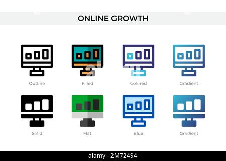 Icône de croissance en ligne dans un style différent. Icônes de vecteur de croissance en ligne conçues en contour, solide, coloré, rempli, dégradé, et un style plat. Symbole, logo Illustration de Vecteur