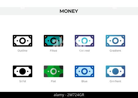 L'icône argent dans un style différent. Icônes de vecteur d'argent conçues en contour, Uni, coloré, rempli, dégradé, et un style plat. Symbole, illustration du logo. VE Illustration de Vecteur
