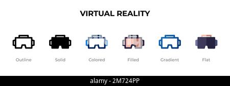 Icône de réalité virtuelle dans un style différent. Icônes de vecteur de réalité virtuelle conçues en contour, solide, coloré, rempli, dégradé, et un style plat. Symbole, l Illustration de Vecteur
