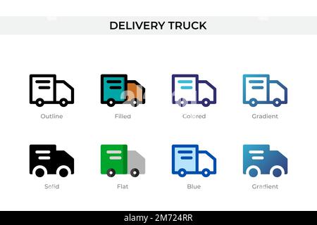 Icône de camion de livraison dans un style différent. Icônes vecteur de camion de livraison conçues en contour, plein, coloré, rempli, dégradé, et un style plat. Symbole, journal Illustration de Vecteur
